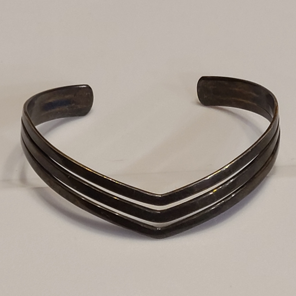 Vintage Sterling Silver Wave Bracelet 925 Aged Patina Vtg Estate Cuff